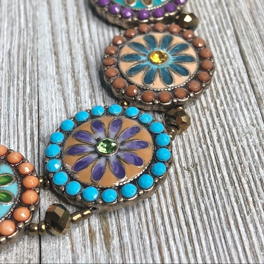 Enamel Flower Mandala Statement Necklace - Picture 4 of 10